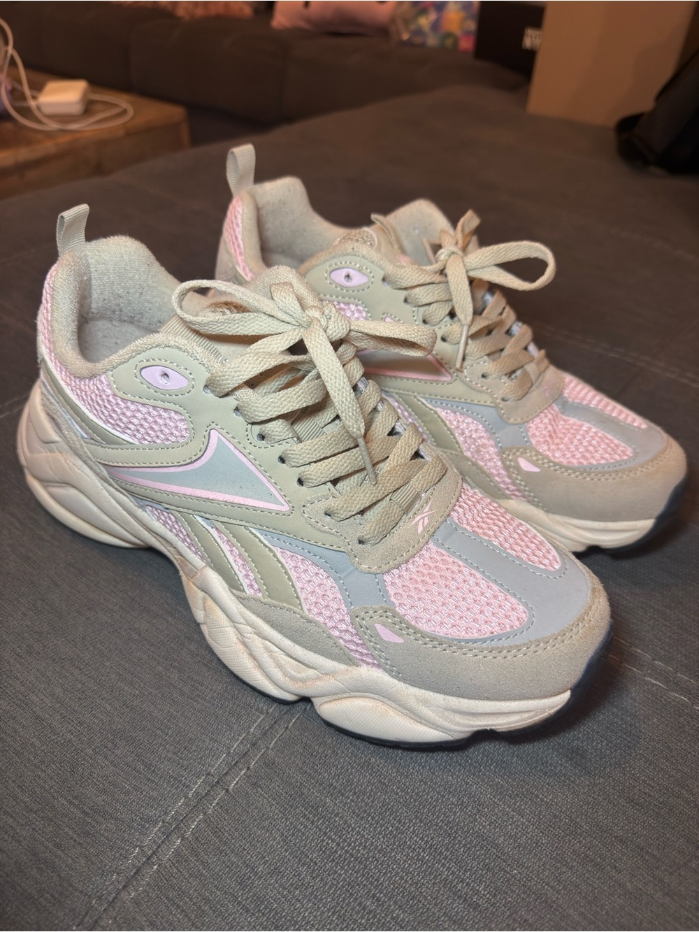 Reebok Women's Pink and Gray Chunky Lace-Up Sneakers